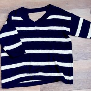 Dark navy blue and white stripe sweater with key hole back